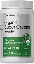 Horbäach有机绿色粉末 → 5.29 oz 补充 → 20+ 超级食品, 18 消化酶, 以及 Prebiotics → 释放偶发气体,不适与布洛廷 → Vegan, 和 Non-GMO
