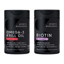 光滑和流体包 - Omega-3 Krill Oil 500mg - Pure Authorian Superba Krill 含磷脂、Choline & Astaxanthin 和 Biotin 10,000mcg 含有机椰油(维生素B7)