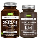 纯净和基本高度吸收 Omega-3 野鱼油 1360mg + 活文化+ Lab4 Probiotics Bundle, 1000mg EPA & DHA 配有 Astaxanthin + 25亿 CFU 酸性杆菌和比菲多菌