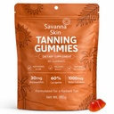 Savanna Skin Tanning Gummys, 配有维生素C & E, Astaxanthin, Beta Carotene, 皮肤辐射和水分 天然外观 Glow, Bronzing, Non-GMO, Vegan & Sugar Free - 60 Count (1)