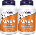 Now Foods Supplies, GABA (Gamma-Aminobutyric Acid) 750mg, 神经递质支持* 100 Veg Capsules, (Pack of 2)