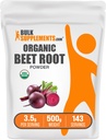 Bulk Assupports.com 有机甜菜根粉 - 超级食品补充品,甜菜根补充品 - Vegan & Gluten Free,每服3.5g,500g(1.1磅)(包1)