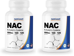 Nutricost N-Acetyl L-Cysteine (NAC) 600mg, 120 Vegetarian Capsules - Non-GMO, Gluten Free, Vegetarian Caps (Pack of 2)