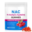 NAC Gummys for Adults & Kids 1000mg - Chewble NAC 补充 N-乙酰Cysteine 支持肺部和肝脏解毒,抗氧化剂和免疫防御,草莓 Flavor 60 Count