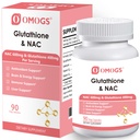 OMOGS Glutathione & NAC 补编,配有vtamin B & Selenium,支持肝脏健康,细胞,抗氧化剂,能源生产与免疫,Vegan & Gluten-Free,90 Veg Capsules.