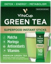 VitaCup Green Tea 即时包装,用Matcha,Moringa,B维生素,D3,Fiber,Keto,Paleo,Vegan在茶粉单型服务棒,10Ct