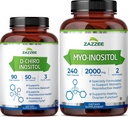Zazzee 40:1 Ratio Myo and D-Chiro Inositol Supplement for Women | D-Chiro and Myo Inositol Capsules for Cycle Regulation Ovarian Support & Overall Hormone Balance for Women - Vegan & ISO Lab Tested