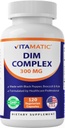 女性和男性的Vitamatic DIM Supplement Complex - 300mg - 120 Veg Capsules - 用黑辣椒,棕榈粉和卡莱粉制作 - 非GMO和Gluten 免费 - 支持激素平衡
