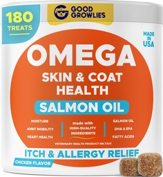 Omega 3 Fish Oil for Dogs (180 Ct) - Skin & Coat Chews - 干燥&Ichy 皮肤救济+过敏支持 - Shiny Coats - EPA&DHA Fatty Acids - 天然沙门油菜促进心脏,Hip和联合支持