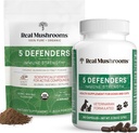 真正的蘑菇 5 人类捍卫者(45g) & 宠物(90ct) - 邮袋 & Capsules Bundle - Chaga, Shiitake, Maitake, Turkey Tail & Reishi 蘑菇 - 用于Immune强壮与整体福祉 - Vegan, 非GMO