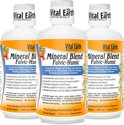 Fulvic Humic Mineral Blend Liquid 3-Pack – Fulvic Acid 补充70+ Trace Minerals, 用于回收、平衡和能源的电解质, 32 Oz Ea + 1 Oz Cup Ea