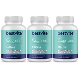 BESTVITE Cognizin Citicoline 500 mg(180 蔬菜卡普尔斯)(60x3) - 临床研究 诺特罗匹克猪笼草(Premium Choline Nootropic) - 无 Stearates - Vegan - Gluten Free - Brain 补充记忆和焦点