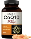 NatureBell CoQ10 100mg 配 Omega 3, 240 Capsules QQ 稳定高吸附形式 – 抗氧化剂支持心脏和能量健康 – 外强Coenzyme Q10 补充