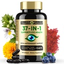 37 in 1 配有Lutein和Zeaxanthin的眼维生素补充剂 — 配有 CoQ10, Omega-3, 对成年人和老年人的矿物眼健康支持, Daily Vision 补充剂, 120 Black Softgels