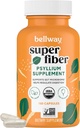 Bellway Super Fiber Capsules - USDA 有机 Psyllium Husk Capsules - Daily Psyllium Husk Fiber 消化健康和规律补充 - 植物基,非GMO,科舍尔 - 160 Capsules