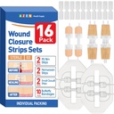 AZEN 16 Pack Wound Closure Strips, 4 Types Butterfly Bandages, Emergency Laceration Closure Kit, Repair Wounds Without Stitches, Quick Clot Zip Stitch Wound Closures Device