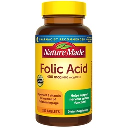 Nature Made Folic Acid 400 mcg (665 mcg DFE), 250 Tablets