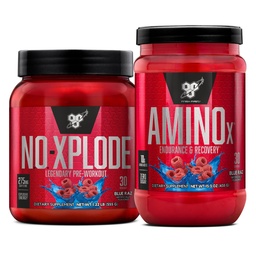 BSN Workout Bundle of NO XPLODE Pre Workout Powder Blue Raz, 30 service AMINO X Muscle Recover Intra Workout Support, Cafeine Free Blue Raz, 30 services 30 services (中文(简体) ).