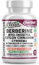 Clean Nutra Berberine Supplement Myo-Inositol Ceylon Cinnamon Gymnema Bitter Melon Chromium Complex for Digestion, Antioxidant Support & Wellness 90 Vegan Capsules Non-GMO