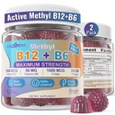 Vitamins B12 & B6 Gummies Boost Energy, w/Methyl B12 1000mcg, L-Methylfolate, B6, Omega-3 DHA, Magnesium | Methylated B-Complex Multivitamin Supplement for Brain Function & Methylation, Vegan, 120Cts