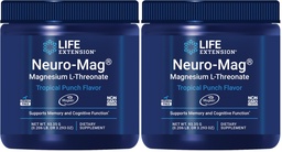 Life Extension Neuro-Mag Magnesium L-Threonate Powder (Tropical Punch)-Ultra-Absorbable Magnesium-Supports Memory,Focus,Cognitive Function&Mood-Gluten free,Non-GMO,Vegetarian (30 Servings),(Pack of 2)