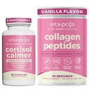 VITA-PCOS Cortisol Supplement & Collagen Peptides Protein Powder Bundle for Women – Promotes Energy, Endocrine, Hair, Skin, Nails & Weight - Rhodiola Rosea, Ashwagandha, Inositol, Turmeric – 2 Pack