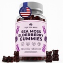 True Seas Mos Sea Moss Gummys 配有长老莓, Burdock root & Bladderwrack – Vegan, 成人与儿童非GMO公式 – 1200 mg / service, 水果火焰, 美国制造 60 Gummys