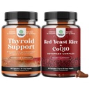 Bundle of Herbal Thyroid Support Complex - Potent Kelp Iodine with L Tyrosine Bladderwrack Selenium Ashwagandha and Red Yeast Rice with CoQ10 Supplement - Healthy Heart & Healthy Cholesterol Levels