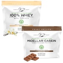 Muscle Feast 100% Whey Concentrate, Isolate, & Hydrozlyed Blend - Vanilla 5lb (x1) and Micellar Casein Protein Powder - Chocolate 4lb (x1) - Grass Fed, All Natural, Hormone-Free Whey Protein