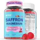 Saffron + Magnesium Glycinate+ Omega-3 - Calm Focus Gummies for Kids 4+, Saffron Extract Supplement w/L-Theanine, Holy Basil, Rosemary, B6, B9,B12, D3, GABA for Happy Mood, Cognition, ZZz, Sugar Free