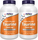 NOW Foods Supplements, Taurine 1,000 mg, Double Strength, Nervous System Health*, 250 Veg Capsules,(Pack of 2)