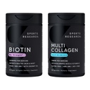 Sports Research® Healthy Hair Essentials - Biotin 10,000mcg with Organic Coconut Oil Vitamin B7 for Healthy Skin and Hair Support + Multi Collagen Pills Peptides with Hyaluronic Acid & Vitamin C