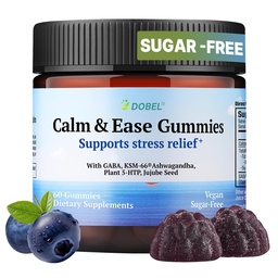 Dobel - Calm & Sleep Gummies for Adults | Calming Gummies with GABA, 5-HTP & Ashwagandha KSM-66, Sugar-Free, Vegan Bedtime Wind-Down Support, Natural Blueberry Flavor - 60 Count