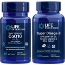 生活扩展 Super Ubiquinol Coq10, 100 Mg, 60 Softgels QQ Super Omega-3 Epa/dha Fish Oil, 120 Softgels QQ 心与脑健康补充,炎症管理,抗衰老支持.