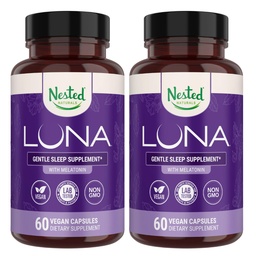 Nested Naturals Luna睡眠援助 -- -- 为具有自然来源成份的成年人提供非哈比人天然睡眠药丸 -- -- Valerian Root、Melatonin、Chamomile、Lemon Balm和More -- -- 120 Vegan Capsules