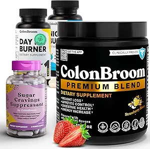 ColonBroom Premium Psyllium Husk粉(50种服务) + 日夜燃烧器补充剂,重量管理药(60种服务) + 碎糖抑制剂 - 铬 Piclinate 200mcg(60种服务), 4项