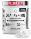 SteelFit Creatine HMB 粉末 - 5g Creapure Creatine 单水合物粉末,3g MyHMB & 1000 IU Vitamin D - 工作辅助 支持肌肉生长,强力,恢复和能源 - 不受欢迎,30种服务