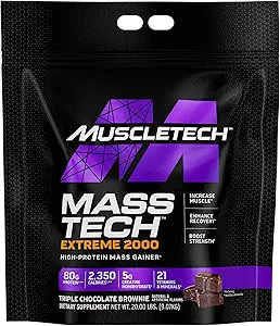 MuscleTech Mass Gainer 蛋白粉, Mass-Tech Extreme 2000, Muscle Builder Whey 蛋白粉,蛋白质 + Creatine + Carbs, Max-Protein 重力 女性和男性,三重巧克力, 20磅