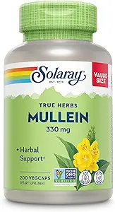 Solaray Mullein Leaf 330 mg - 舒畅草药支持 - Mullein Capsules 传统用来支持健康与健康 - Vegan,非GMO,实验室验证,60天保障,200名服务员,200名Veg Caps