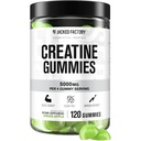 Jacked Factory Free Creatine Gummys - 5g Daily dose (每Gummy 1.25g) - 男子和女子的Creatine Gummy 无糖,维根友好,第三方测试 - 120 Gummys,绿色苹果
