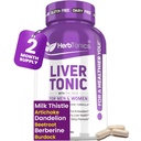 Herbtonics Liver Cleanse Detox & Reference 配有 Milk Thetle & Artichoke 20-in-1 liver 支持公式, 能量与整体健康 | Dandelion, Turmeric, Berberine | 120 Vegan Capsules