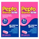 Pepto Bismol ULTRA Caplets, Upset Stomach Relief, Nausea Relief, Heartburn Relife, 消化不良救济, 成人抗腹泻药剂 - 5 symptom Relief, 48 ct (2x24 ct)