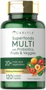 Carlyle水果和蔬菜补充品 120 Counter + + + Superfood Multivitamin with Probiotics + + 20 水果和蔬菜 → Non-GMO & Gluten Free