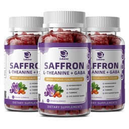 10in-1 Saffron Gummys 配有 L-Theanine 200mg, GABA, Ashwagandha, Turmeric, Lutein, Zeaxanthin & Astaxanthin 配有 Mood, Focus & Eye 支持糖无糖, Vegan, Berry Flavor, 3 Pack