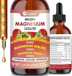 三聚镁复合物 900 mg 液体、甘油镁、甘油酸盐、含钾的枫酸盐、钙、成人维生素B6 - Vegan、N-GMO、Gluten Free - 2 Fl Oz