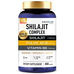 纯希拉吉特(Granions Pure Shilajit for Men Capsules - Fulvic Acid Supplement,1000mg 喜马拉雅希拉吉特配维生素B6 - Ultra Energy, Virtuality and Brain Supports for Men Capsules - 60 Capsules