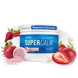 Nello Supercalm Powdered drink Mix Tub, Cortisol 减压剂* 和睡眠援助补充剂,L Theanine, Ksm-66 Ashwagandha, 甘油镁,维生素D3, 无糖, 非转基因生物, 30 Ct, 草莓和奶油