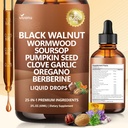 25-in-1 Liposomal Black Walnut Wormwood Tincture Cleanse for Humans – 6660mg Liquid Drops with Clove, Garlic, Pumpkin Seed, Oregano, Purple Daisy, Burdock Root – Lymphatic Drainage Support,2 Fl Oz