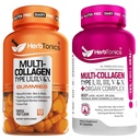 Herbtonics Multi Collagen Gummies with Multi Collagen Capsules Types I, II, III, V & X Protein Peptides and Organ Complex Bundle