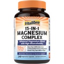 Vitalibre 15 in 1 Magnesium Complex Supplement 510mg | Maximum Absorption Glycinate, Malate, Taurate, Citrate and More for Bones, Heart, Recovery, Energy | Non-GMO, 240 Capsules